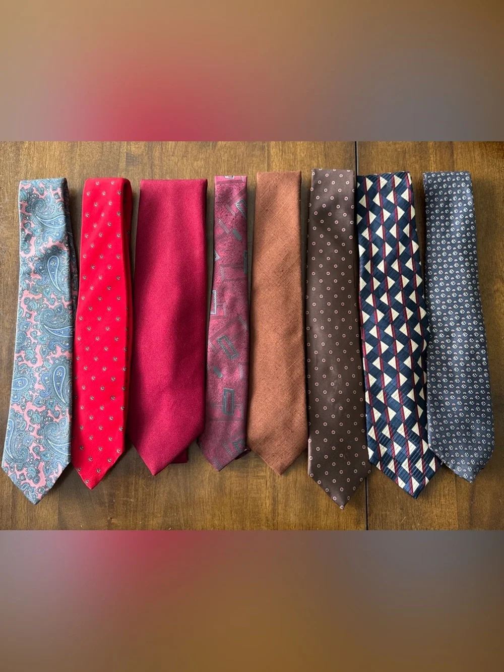 Lot of 8 Vintage Mens Ties Red Blue Brown Silk & Poly Hardy Amies JC Penny Mixed